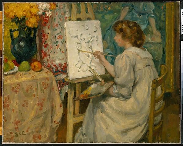 Girl Painting At An Easel — Georges D'espagnat