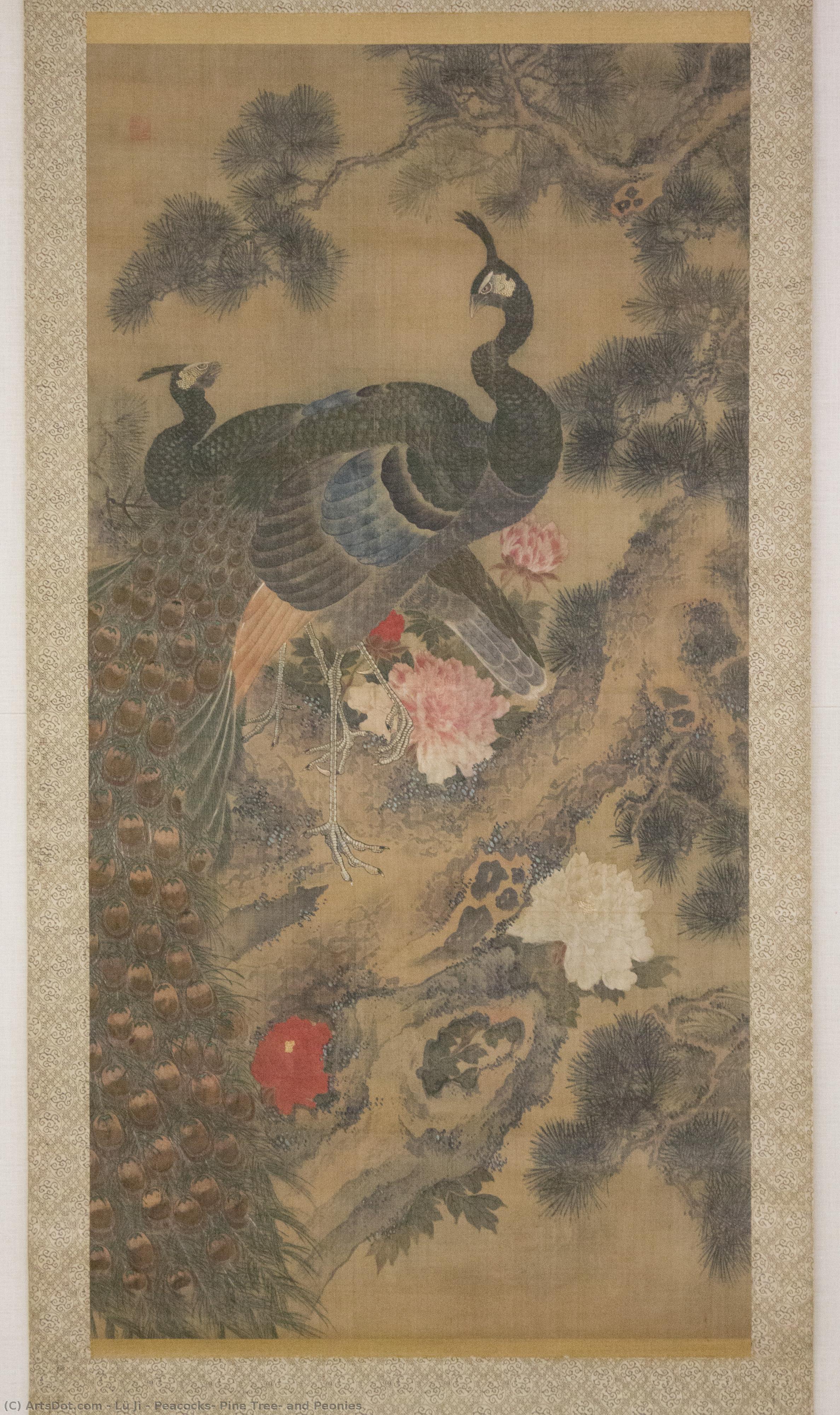 Peacocks, Pine Tree, And Peonies — Lü Ji