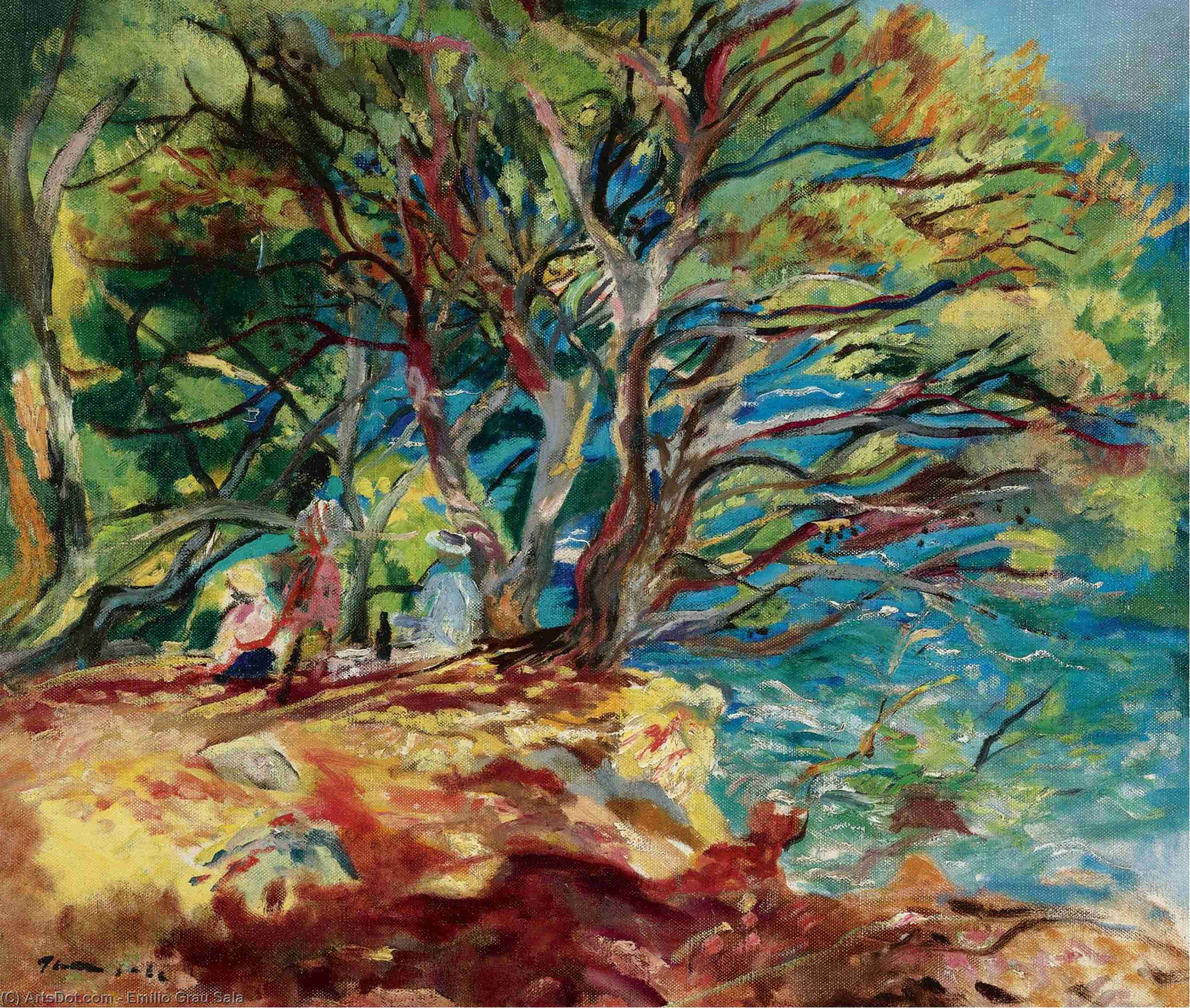Picnic Under The Trees At The Seashore — Emilio Grau Sala