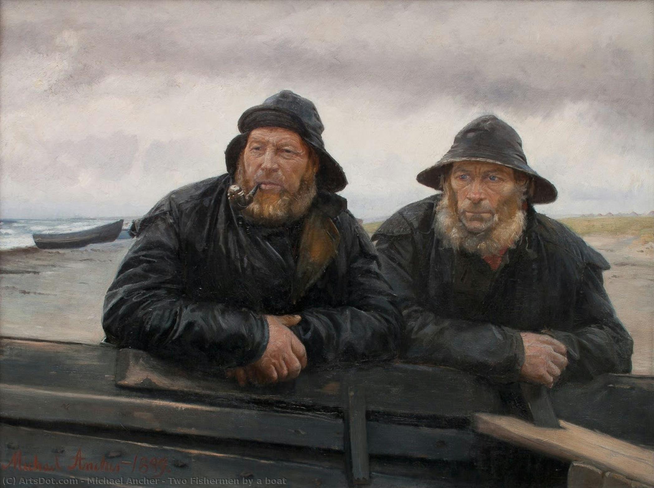 Two Fishermen By A Boat — Michael Peter Ancher
