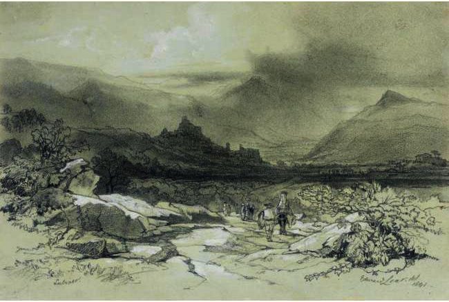Travellers On A Road, Subiaco, Italy — Edward Lear
