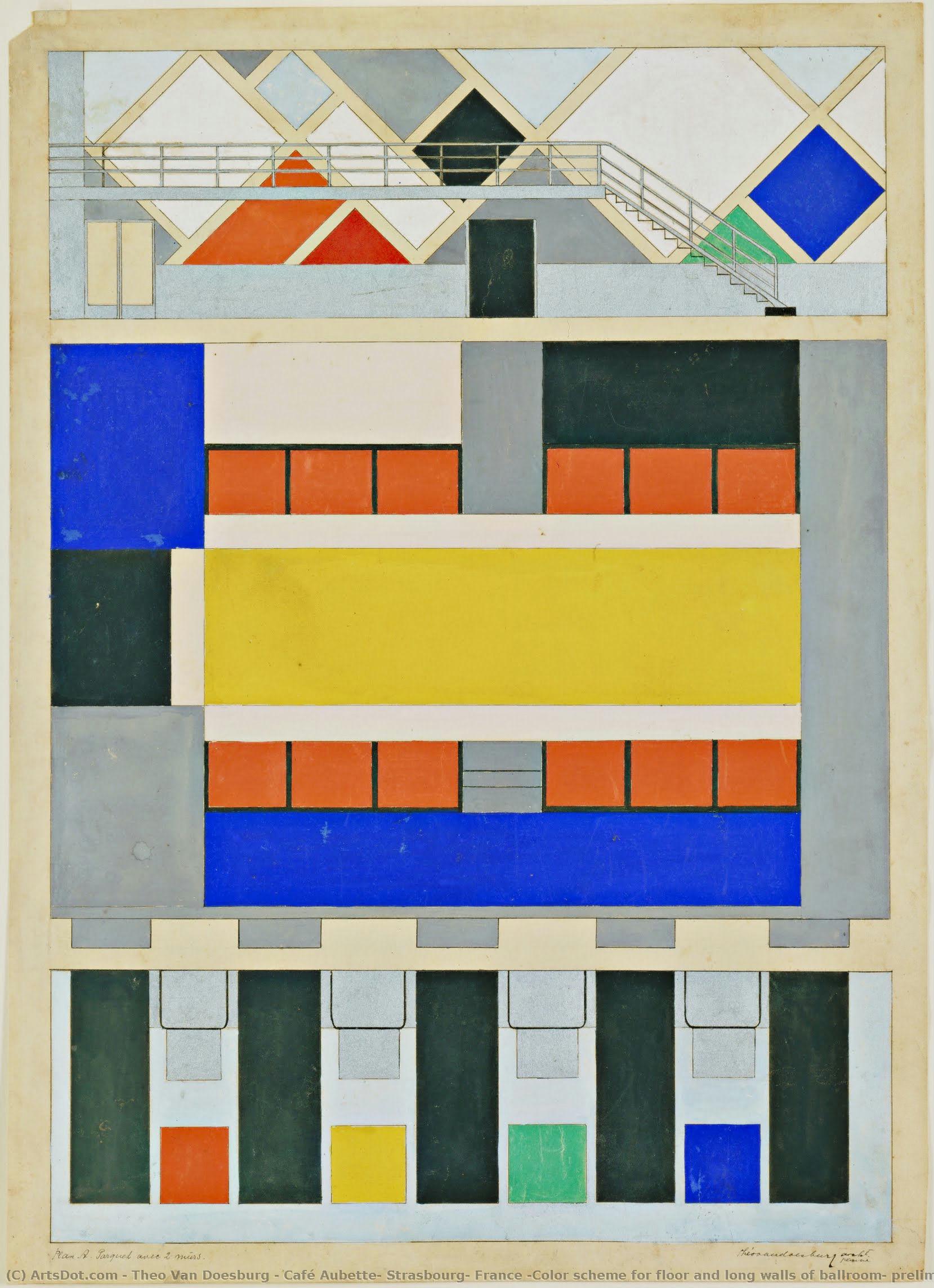Café Aubette, Estrasburgo, Francia (esquema De Color Para El Suelo Y Las Paredes Largas Del Salón De Baile, Versión Preliminar) — Teo Van Doesburg