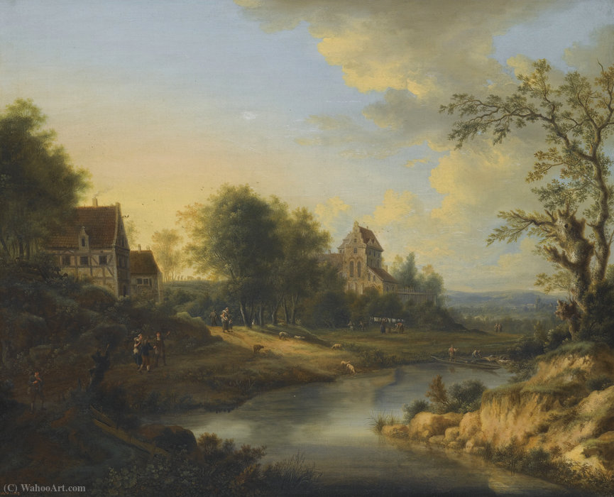 A River Landscape With Figures On The Bank And Sheep Grazing; A River Landscape With Fishermen Dredging A Weir — Johann Christian Vollerdt Or Vollaert