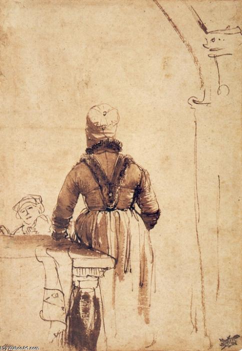 La Mujer Vestida Con Un Costume Holandés Del Norte, Vista Desde Su Espalda — Rembrandt Van Rijn