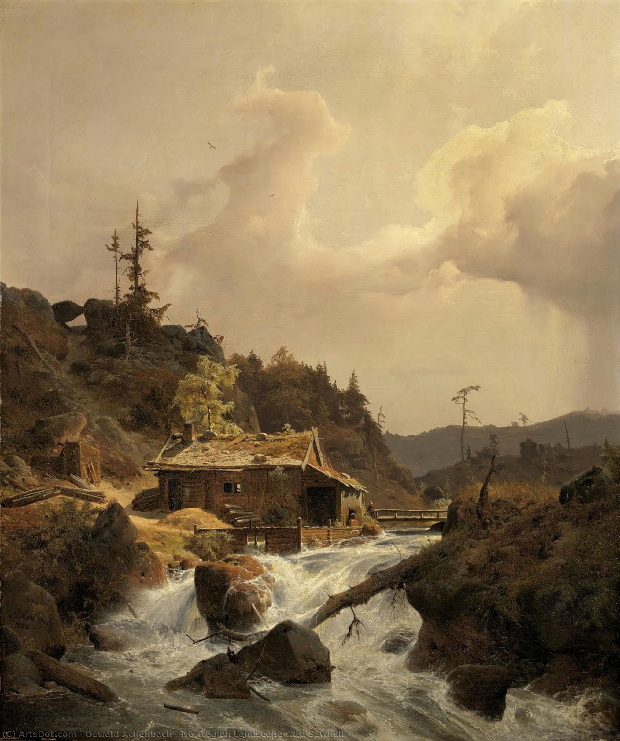 Norwegian Landscape With Sawmill — Oswald Achenbach