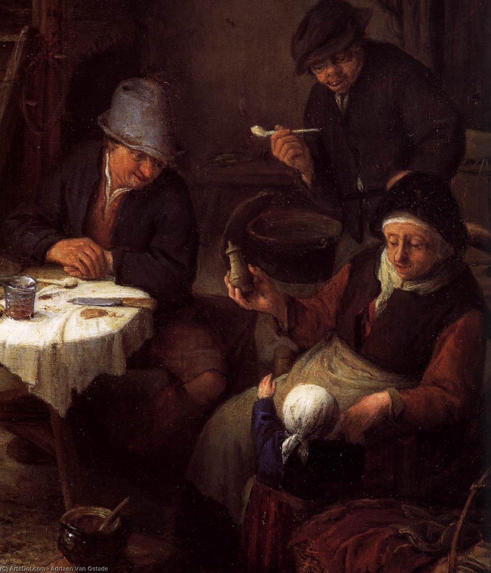 Peasant Family In A Cottage Interior (detail) — Adriaen Van Ostade