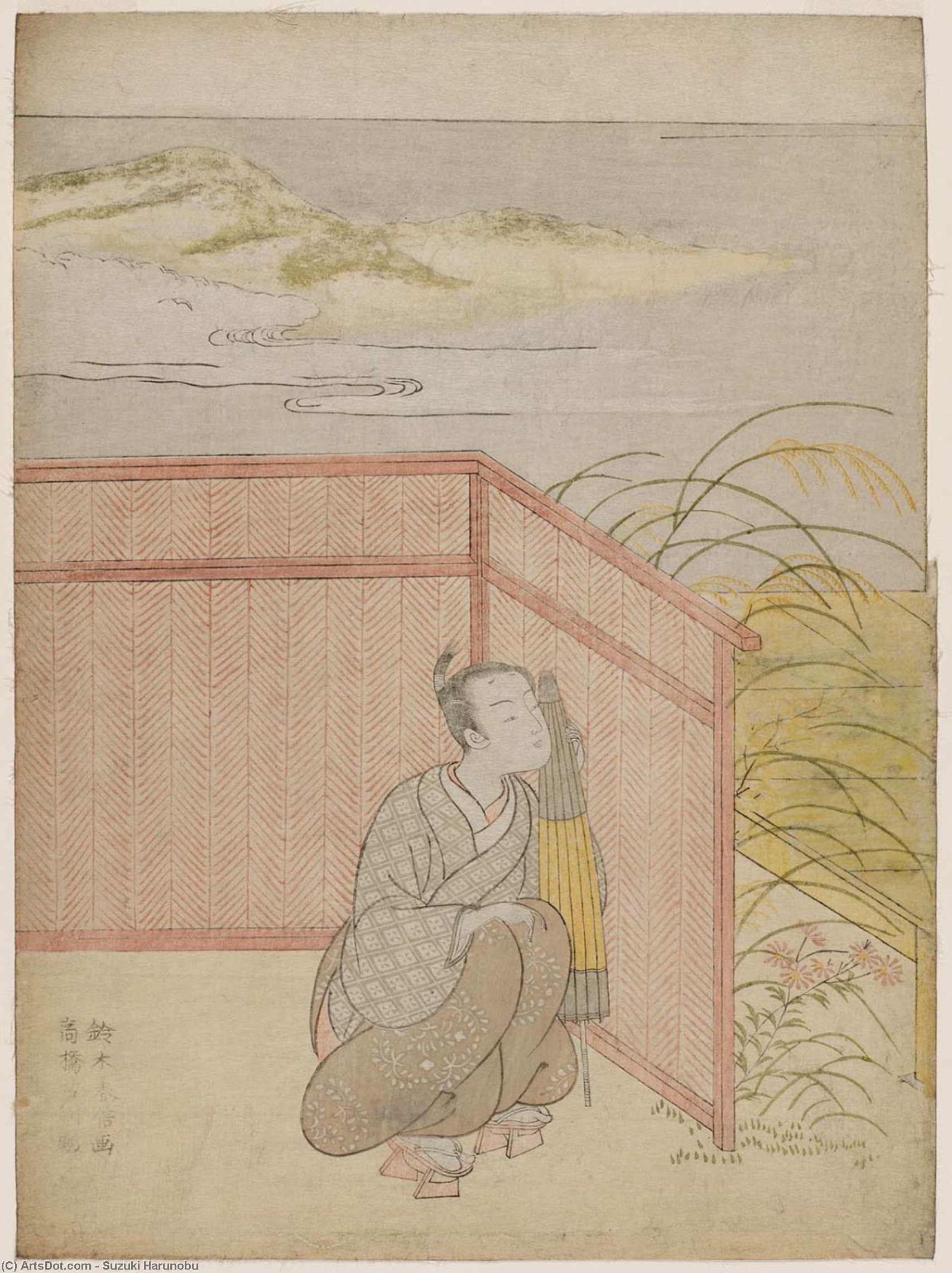 Man Hiding Behind Fence — Suzuki Harunobu