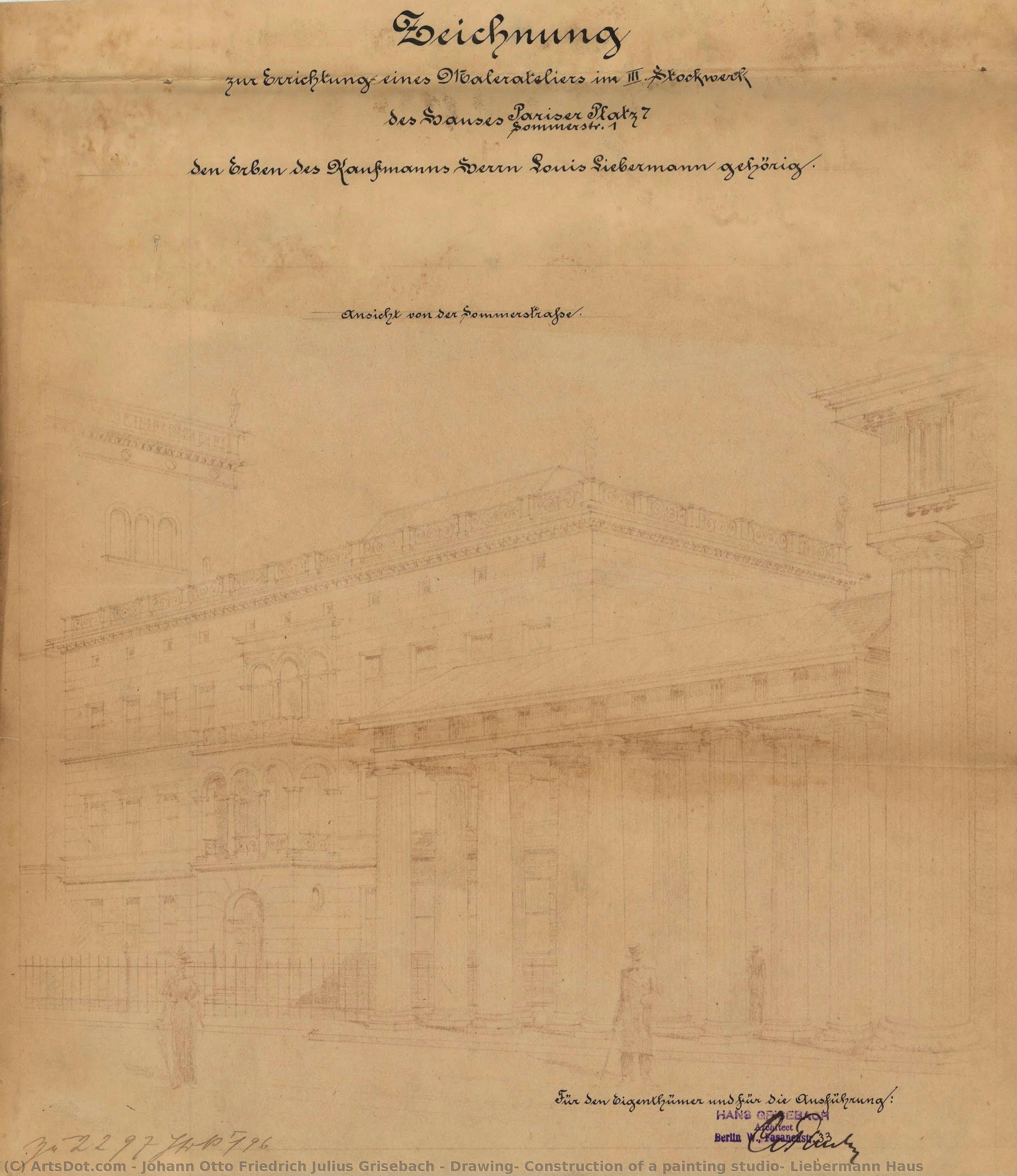 Drawing: Construction Of A Painting Studio, Liebermann Haus — Johann Otto Friedrich Julius Grisebach