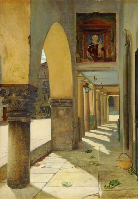 Colonnaded Street Scene, Serravalle, Italy — John Wharlton Bunney