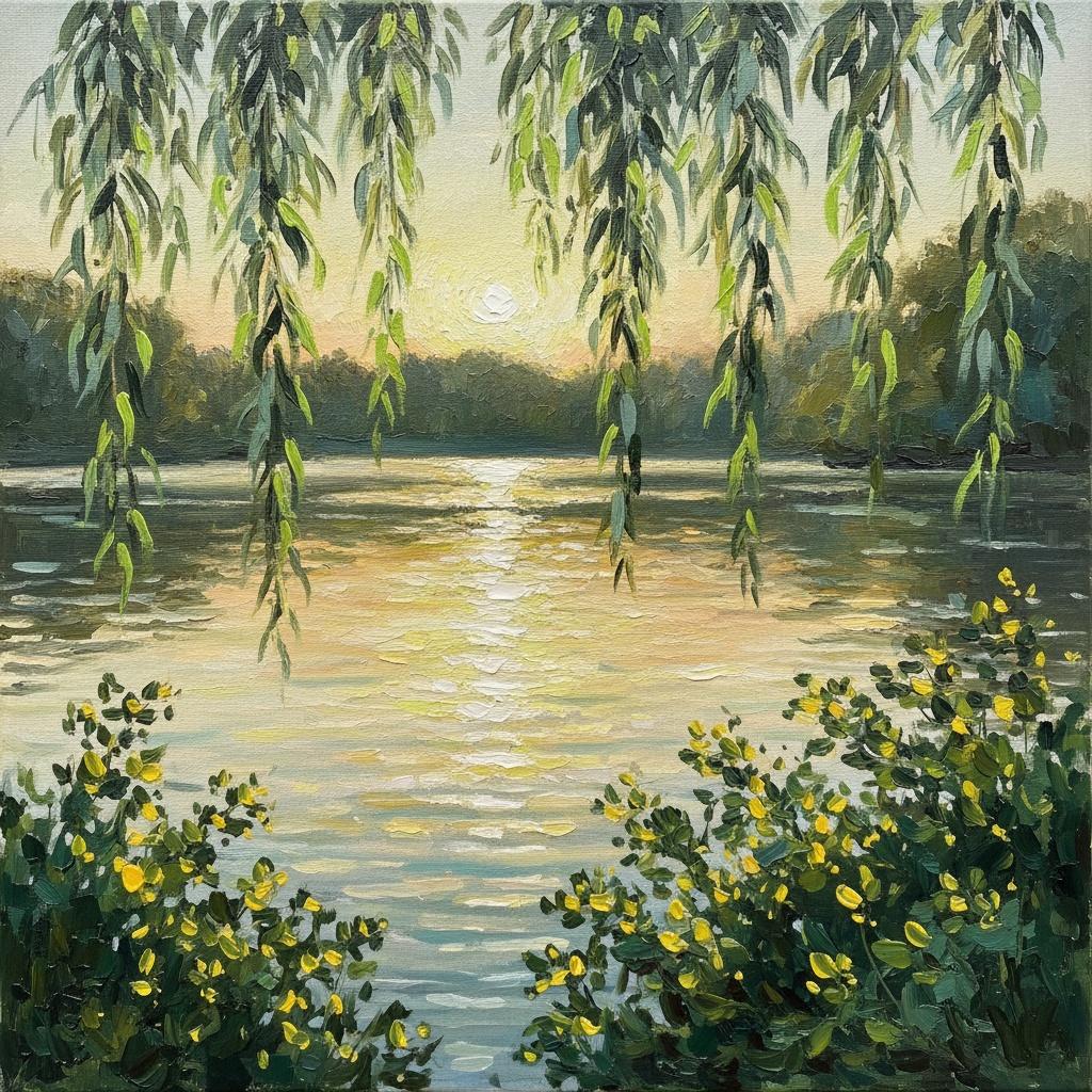 Golden Radiance Through Weeping Willow: A Singular Impression Of Serene Botanical Light — Christian Noiret