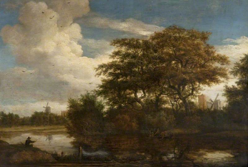 River Landscape With Fishermen — Meindert Hobbema