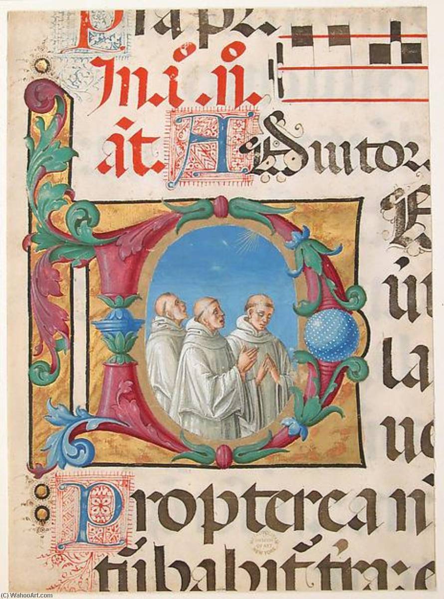 Manuscript Illumination With Singing Monks In An Initial D, From A Psalter — Girolamo Dai Libri