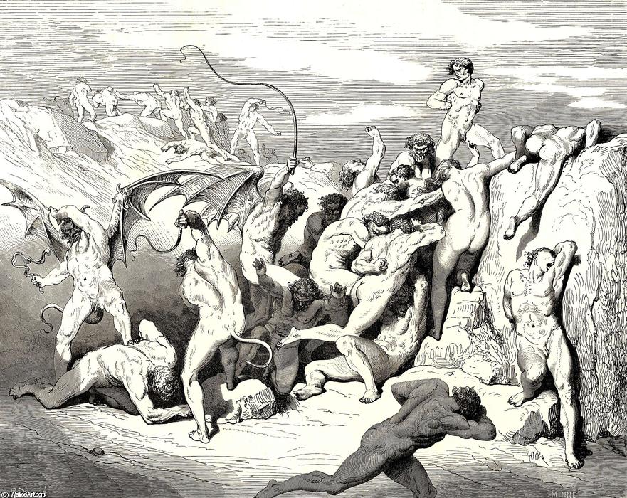 Die Hölle, Canto 18, Vers 38. Ach! Wie Sie Sie An Der Ersten Reihe Fesselten! — Paul Gustave Doré