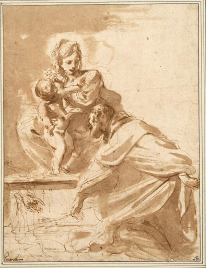 The Mother And The Child With A Kneeling Donator — Guercino