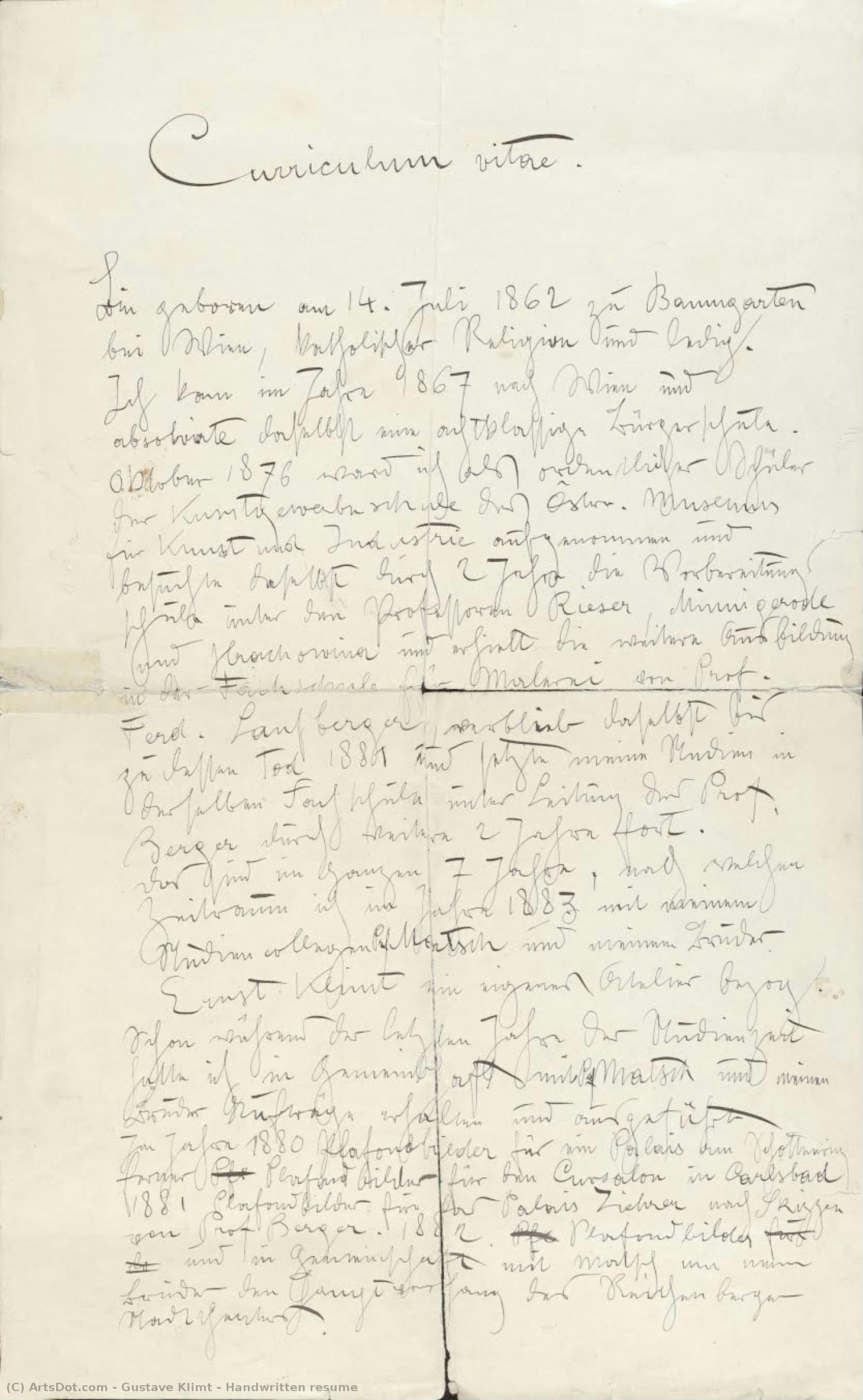 Handwritten Resume — Gustav Klimt
