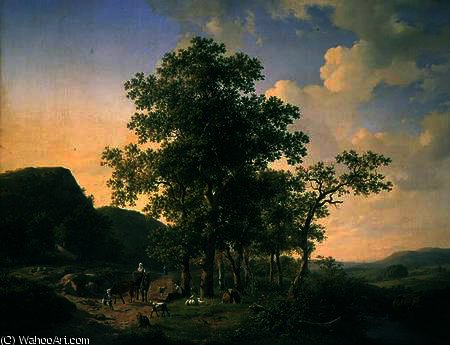 Wooded Landscape With Peasants And Animals — Julius Jacobus Van De Sande Bakhuyzen