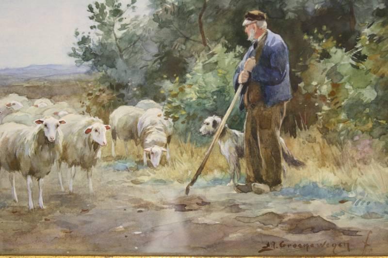 Farmer With Sheep And Dog — Adrianus Johannes Groenewegen