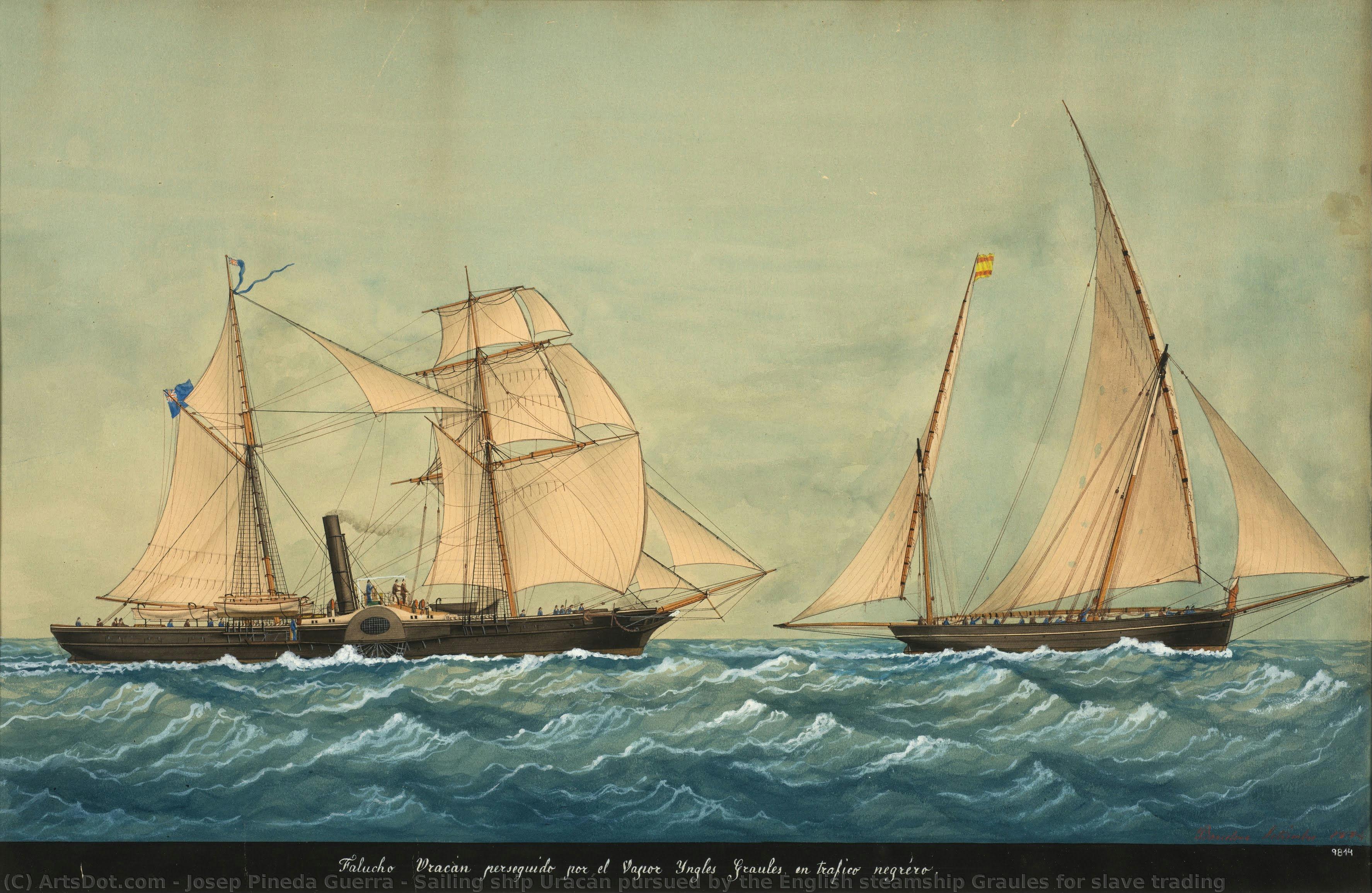 Sailing Ship Uracán Pursued By The English Steamship Graules For Slave Trading — Josep Pineda Guerra