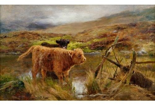Calves Watering In A Glen — Louis Bosworth Hurt
