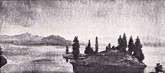 Lake And Island, Sierra Nevadas, (painting) — Arthur B. Davies
