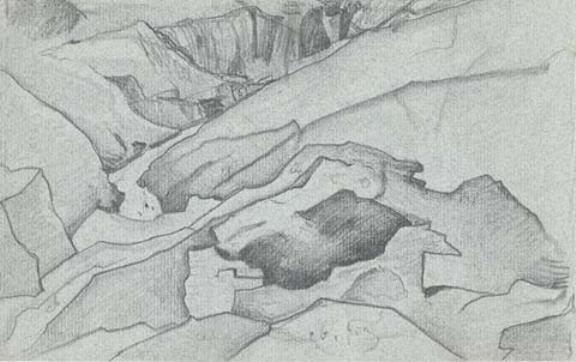 Sketch Of Rani Nulla River On Kulu Side Of Rohtang Pass — Nicholas Roerich