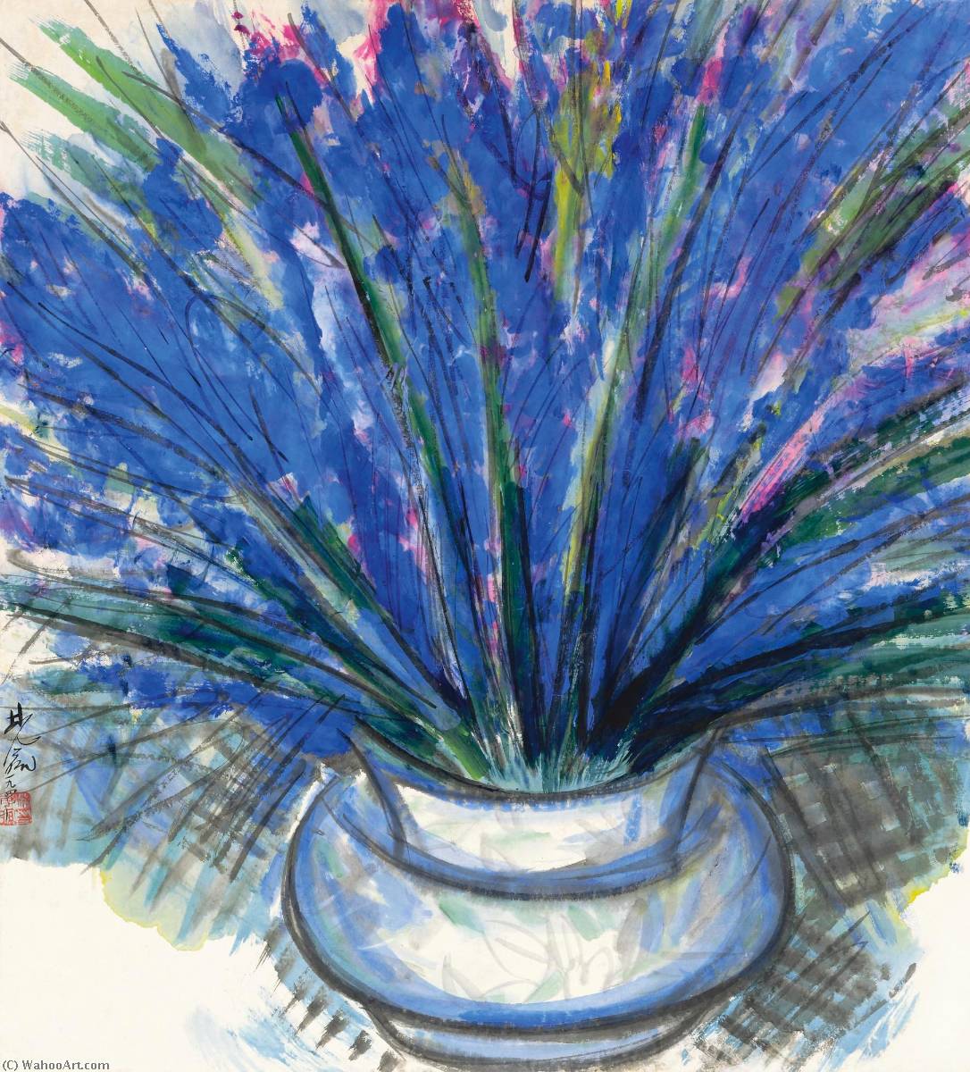 Purple Flowers In A Vase — Lin Fengmian Flying Geese Over The Lotus Pond