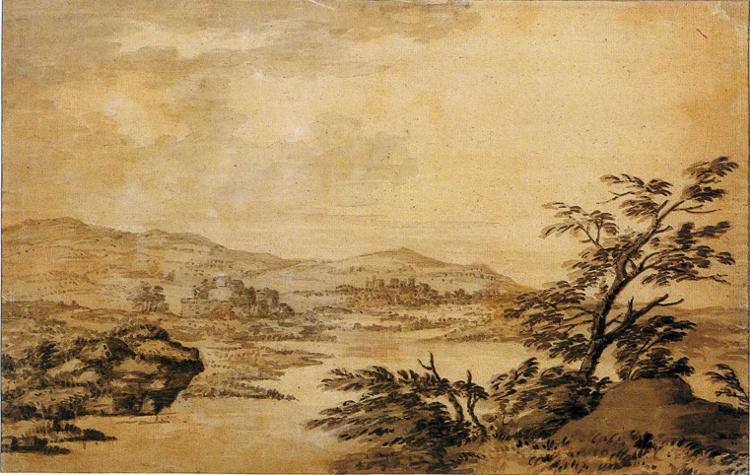 Landscape Study Development From A Blot — Joseph Wright De Derby