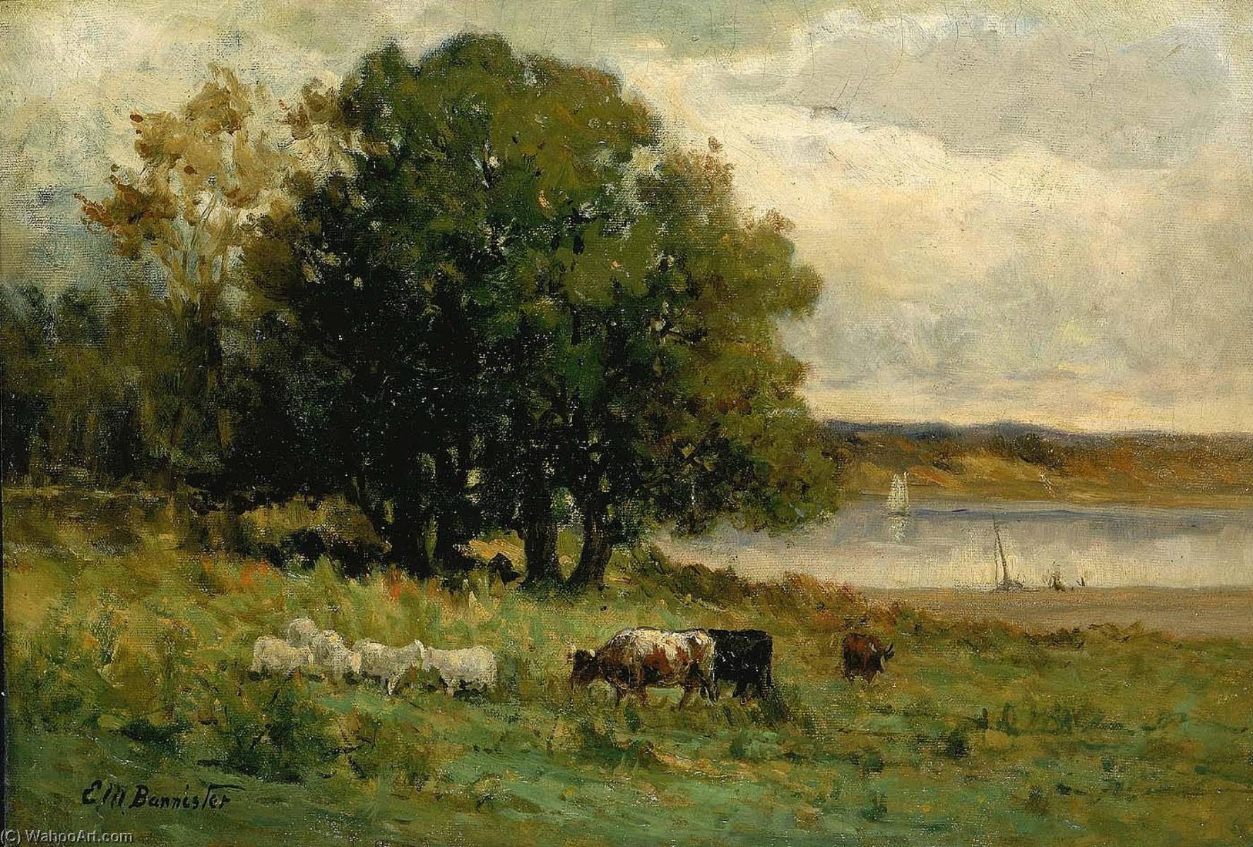 Untitled (cattle Near River With Sailboat In Distance) — Edward Mitchell Bannister