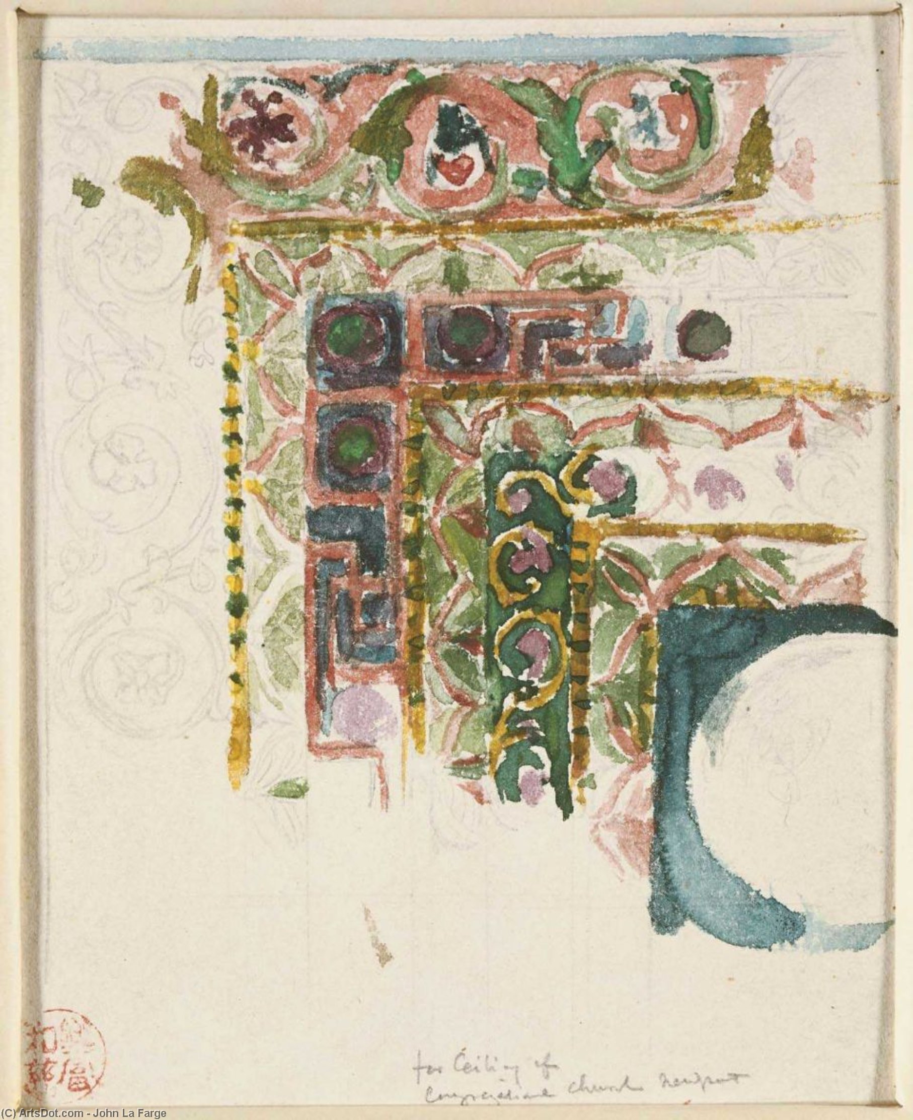 Study For Ceiling Of United Congregational Church, Newport, Rhode Island — John La Farge