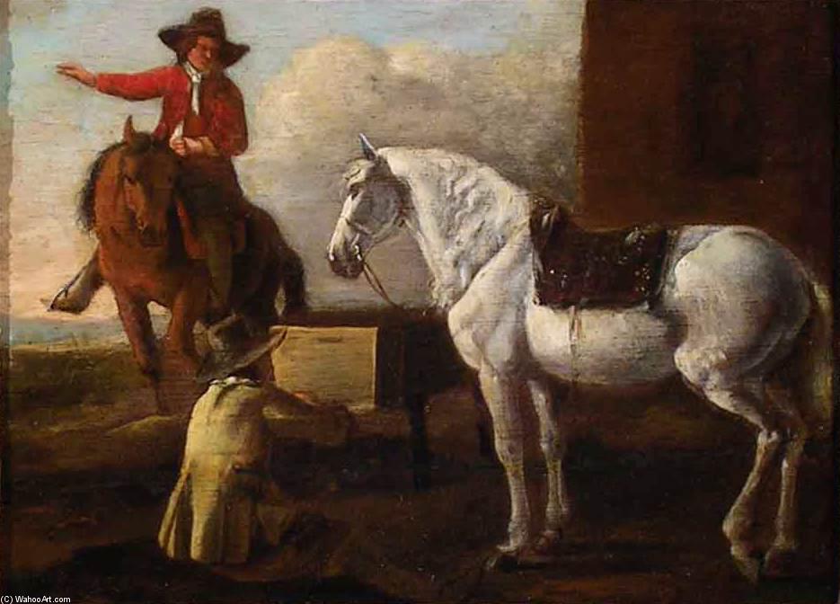 Young Artist Painting A Horse And Rider — Abraham Pietersz Van Calraet