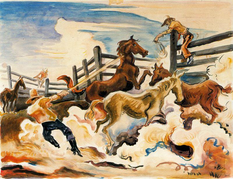 Lassoing Horses — Томас Харт Бентон