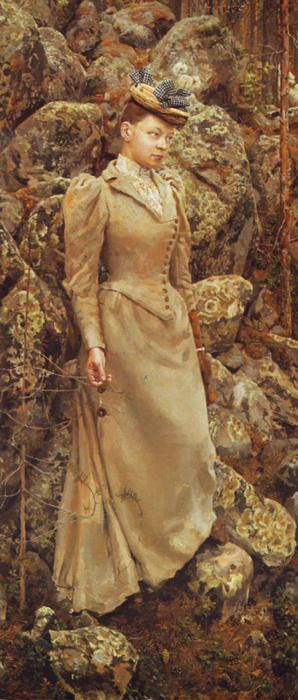 Mary Gallén In A Rocky Landscape At Vehmersalmi — Akseli Gallen-kallela