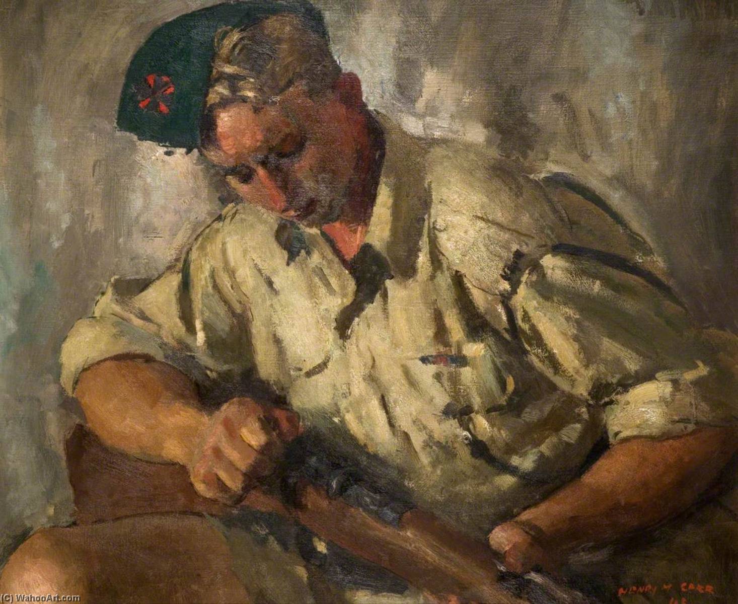 B. R. Hill, Hh, First Battalion, Krrc, 6852209, Rfn (soldier Cleaning His Rifle) — Henry Marvell Carr