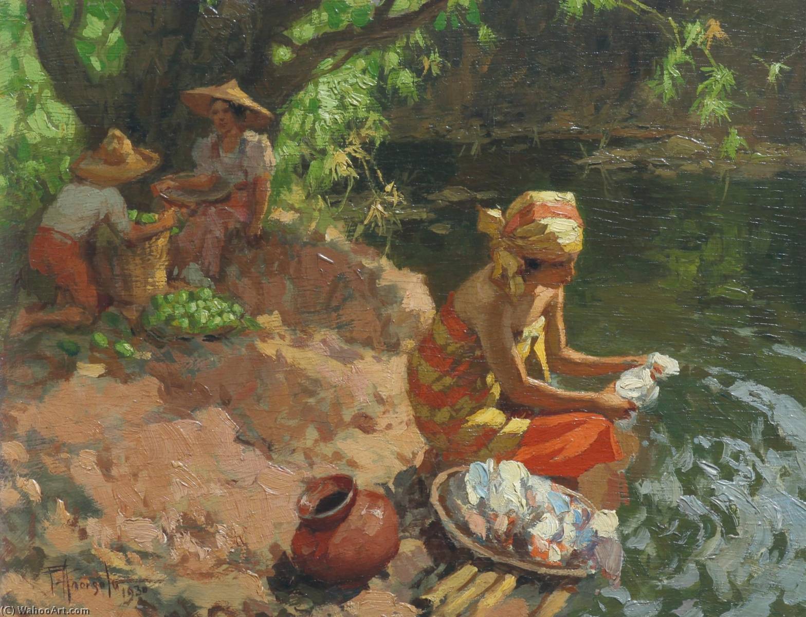 Washing By The River — Fernando Cueto Amorsolo