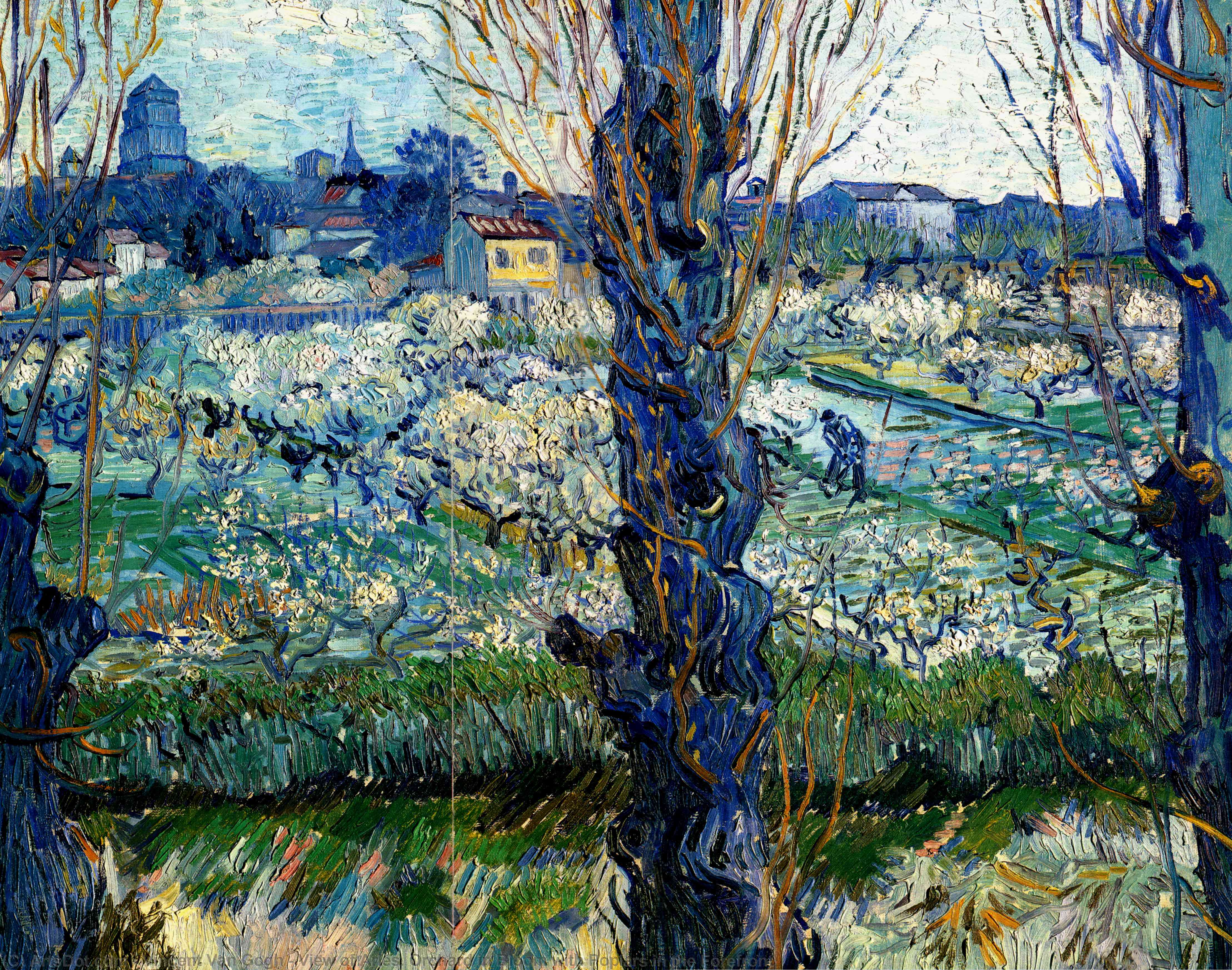 Ansicht Von Arles. Blühende Obstgärten Mit Pappeln Im Vordergrund — Vincent Willem Van Gogh