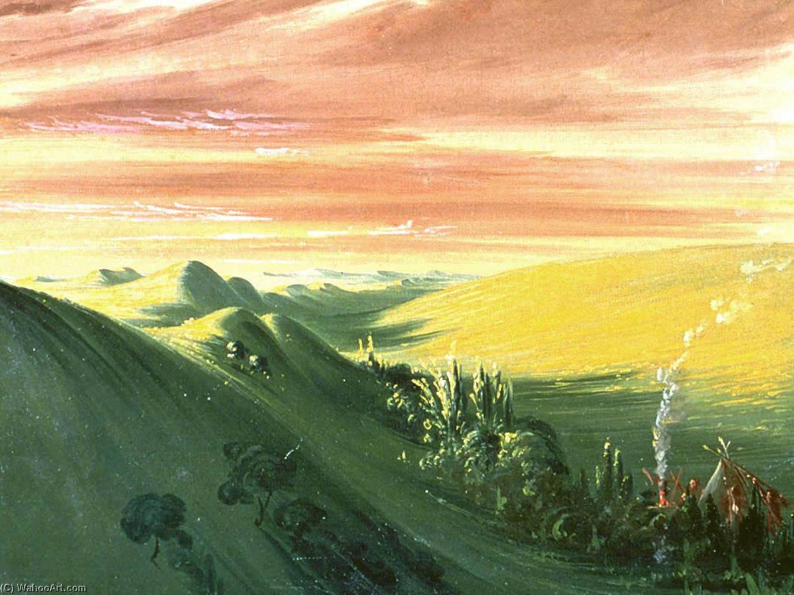 Indians Encamping At Sunset, Upper Missouri — George Catlin