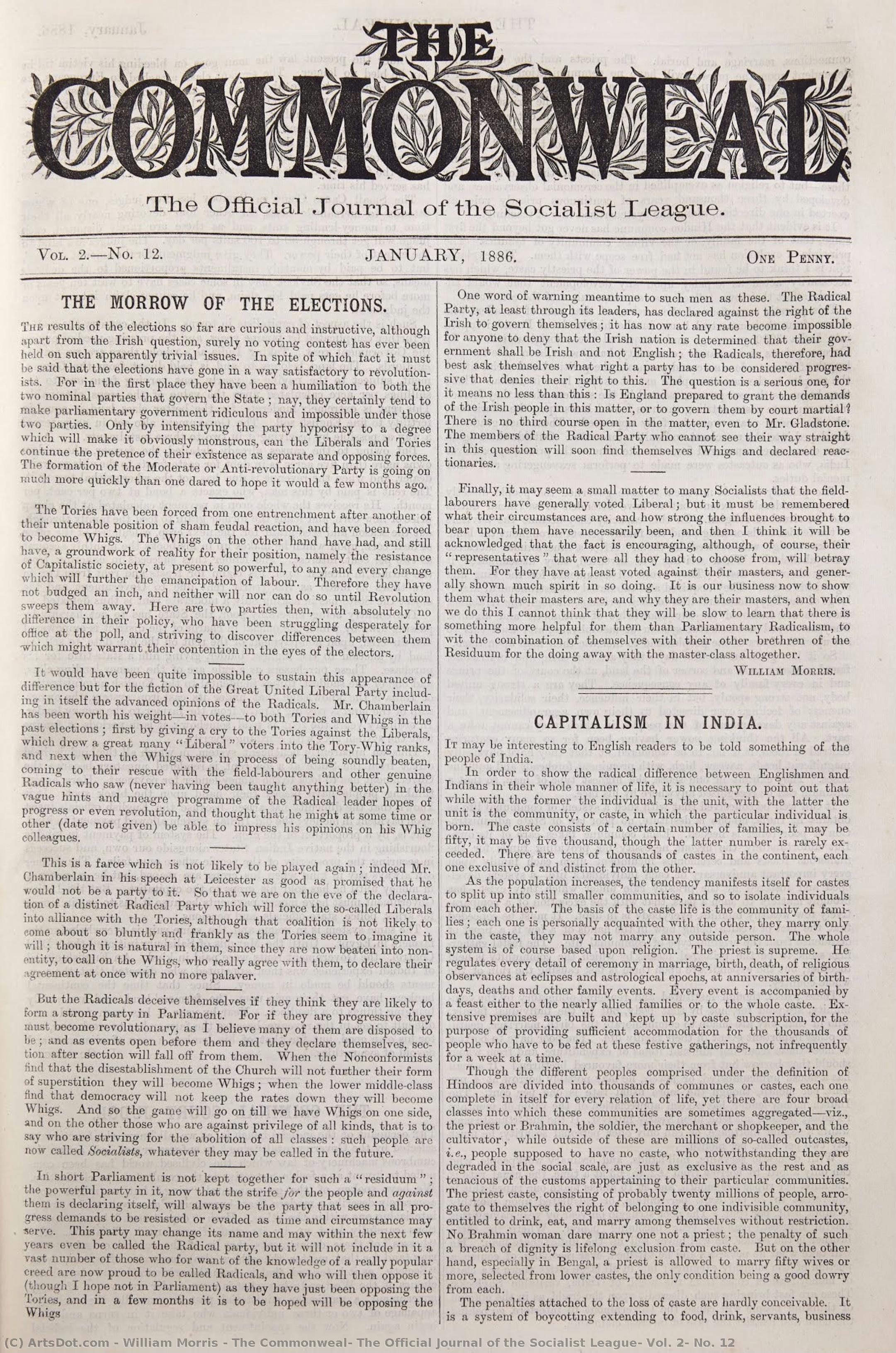 The Commonweal, The Official Journal Of The Socialist League, Vol. 2, No. 12 — William Morris