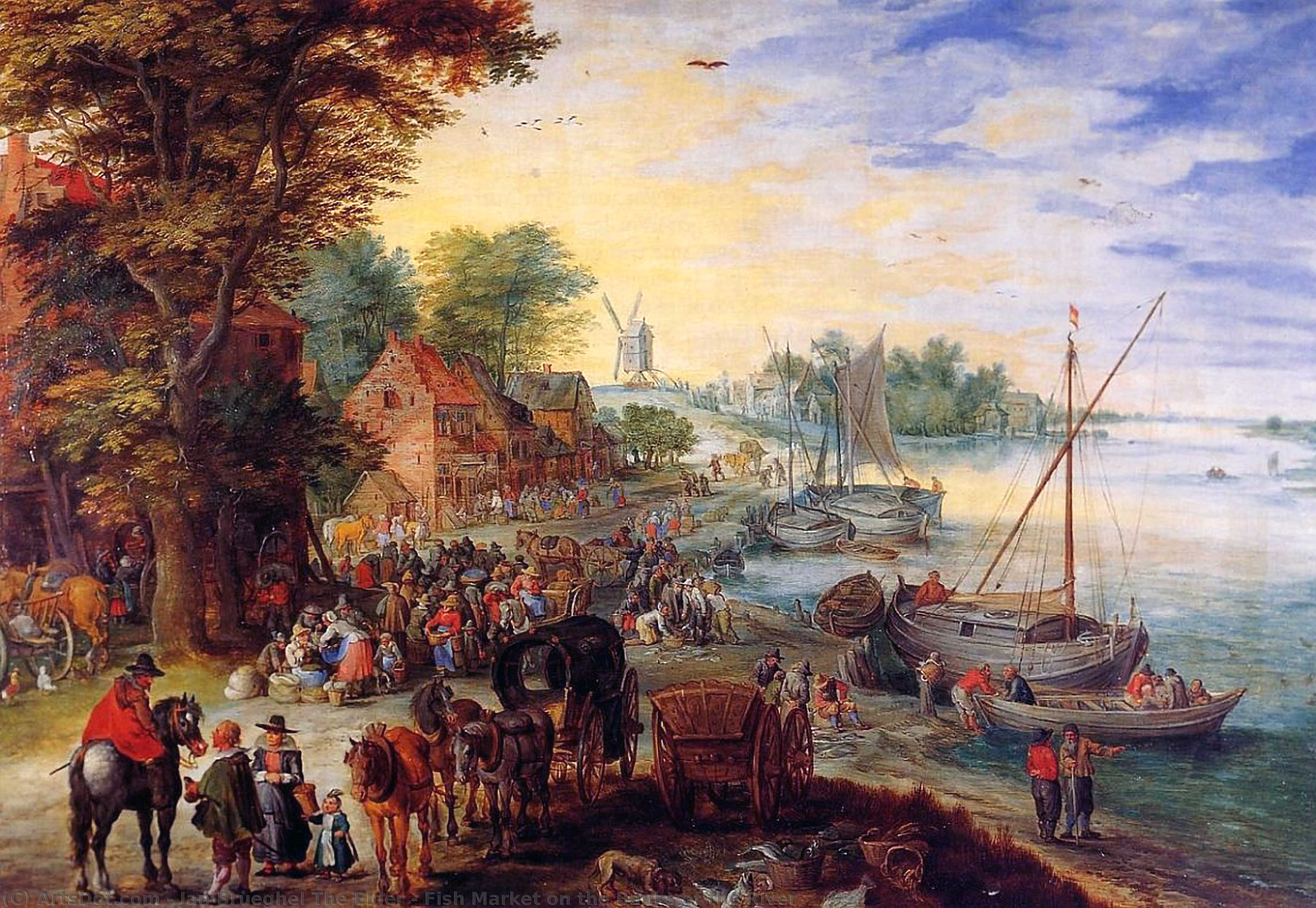 Fish Market On The Banks Of The River — Jan Brueghel The Elder