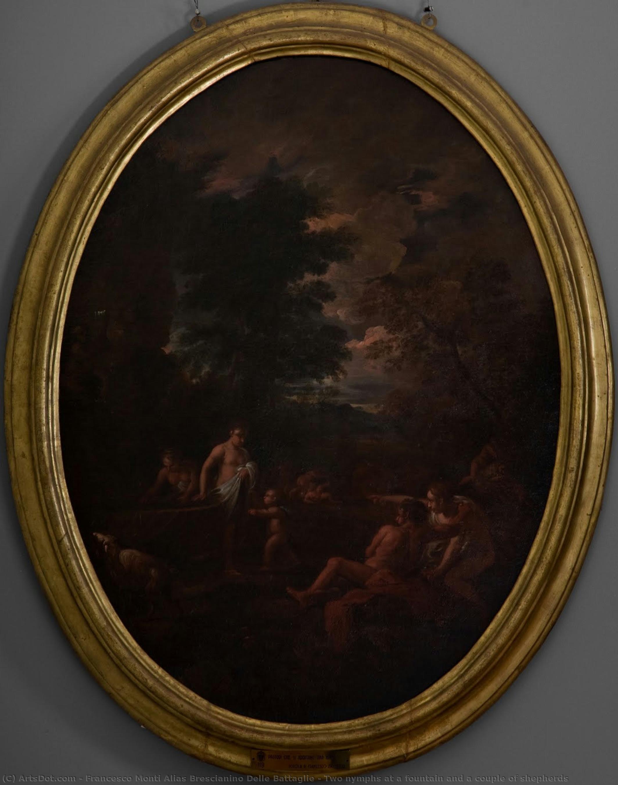 Two Nymphs At A Fountain And A Couple Of Shepherds — Francesco Monti Alias Brescianino Delle Battaglie