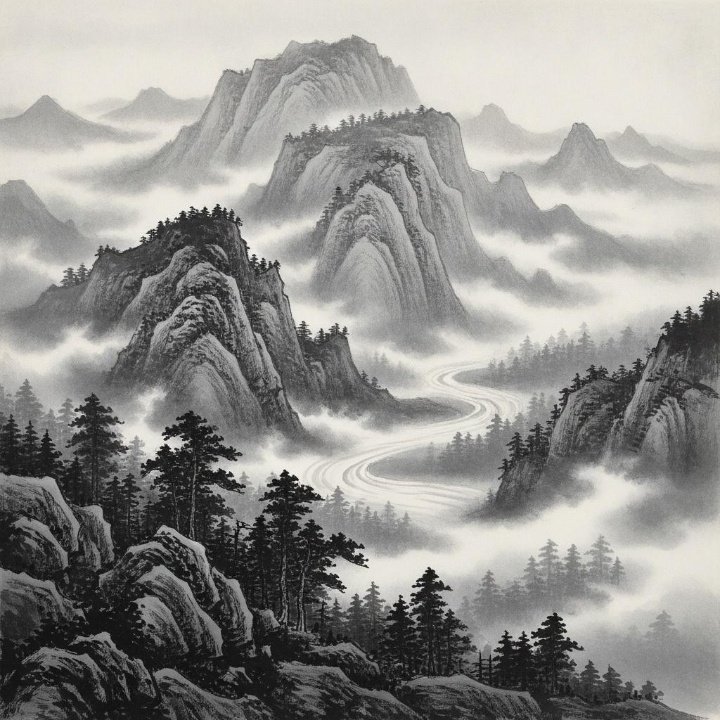 Charcoal Peaks Beneath A Winding Silver Mist — Laurent Garnier