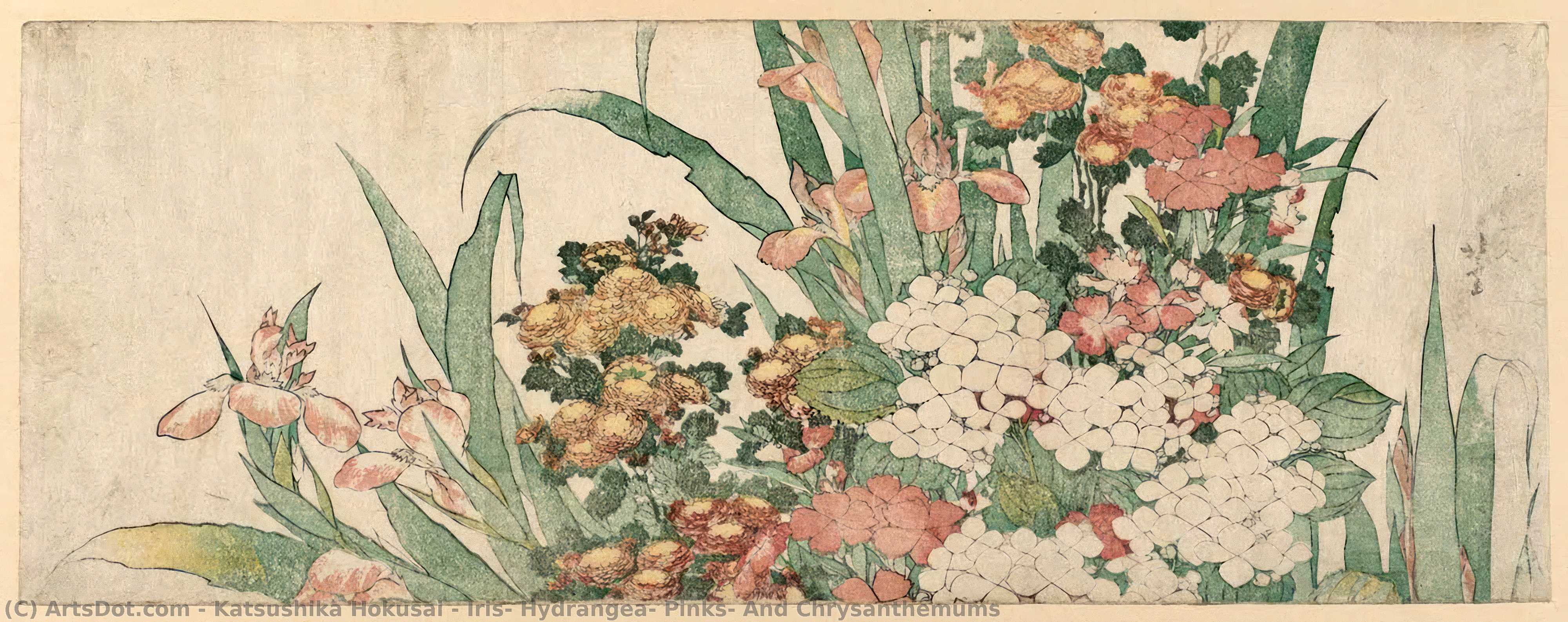Iris, Hortensie, Nelken Und Chrysanthemen — Katsushika Hokusai