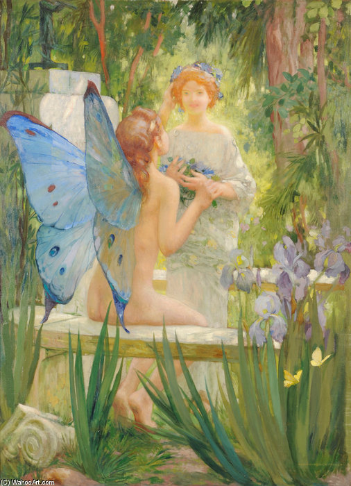 Young Girl In A Sunlit Garden Being Crowned With Flowers — Auguste Francois Gorguet