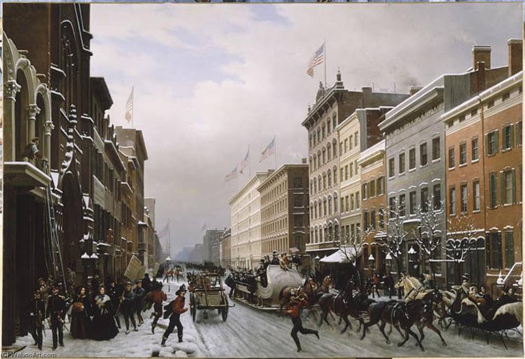 Rue De New York En 1840 Rue De Broadway (new York) (autre Titre) New York Sous La Neige (autre Titre) — Hippolyte Victor Valentin Sebron