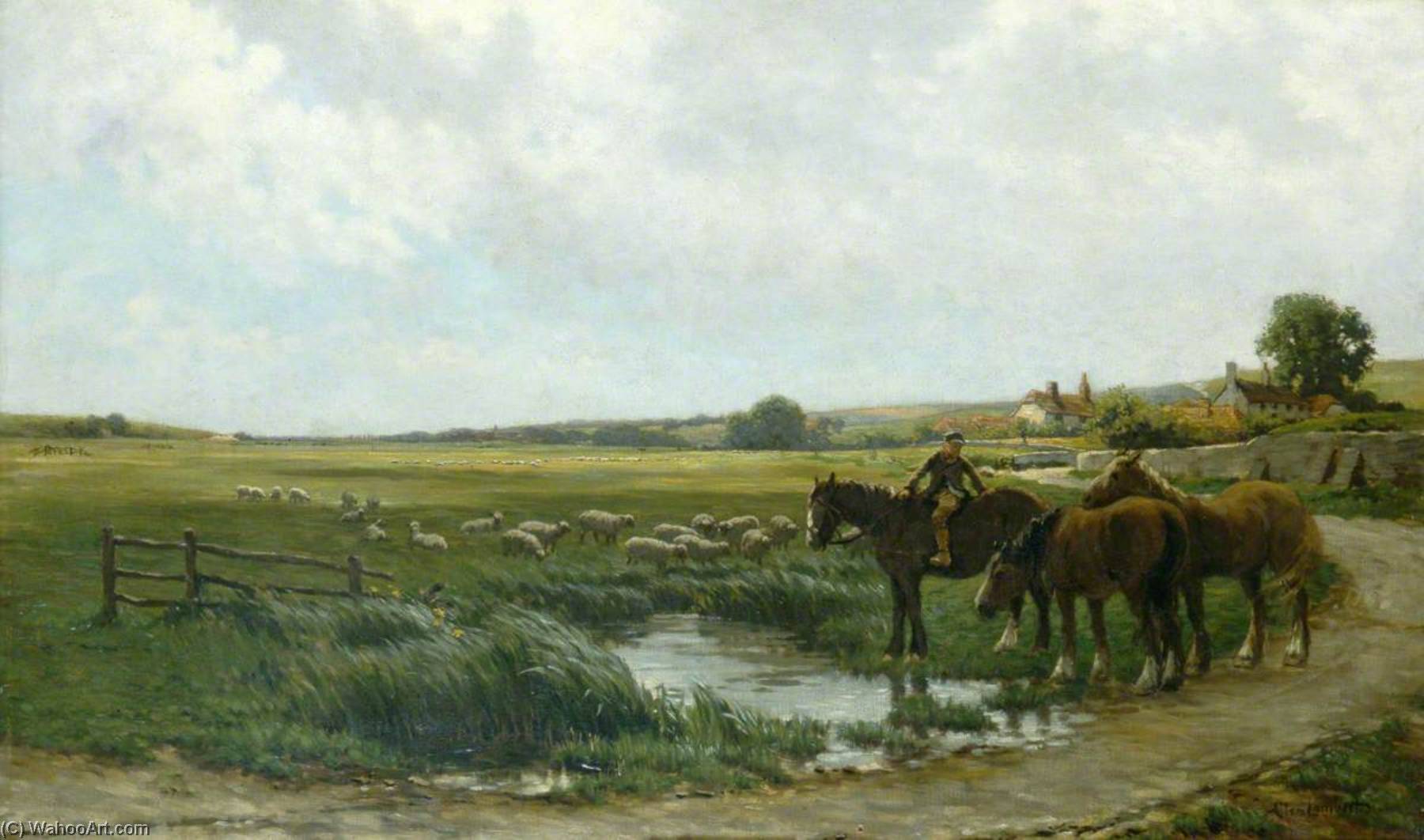 Landscape With Horses And Sheep — Clement Lambert