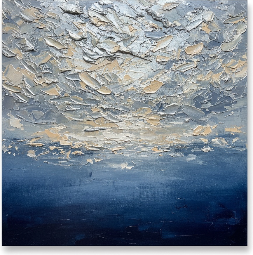 Ätherischer Horizont Aus Mitternachtsblau Und Skulpturalem Cremefarbenem Impasto-licht — David Moreau