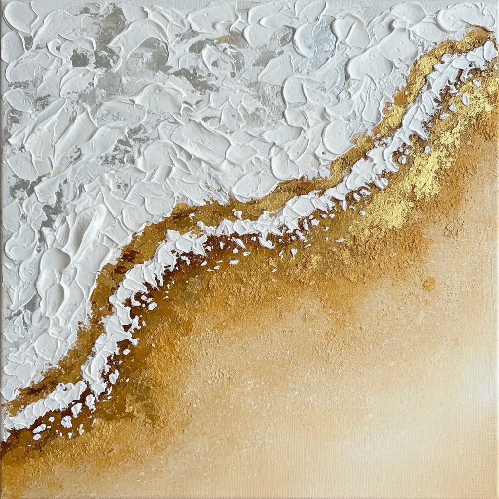 Crestas Etéreas De Arena Dorada Y Marea Esculpida De Impasto Blanco — David Moreau