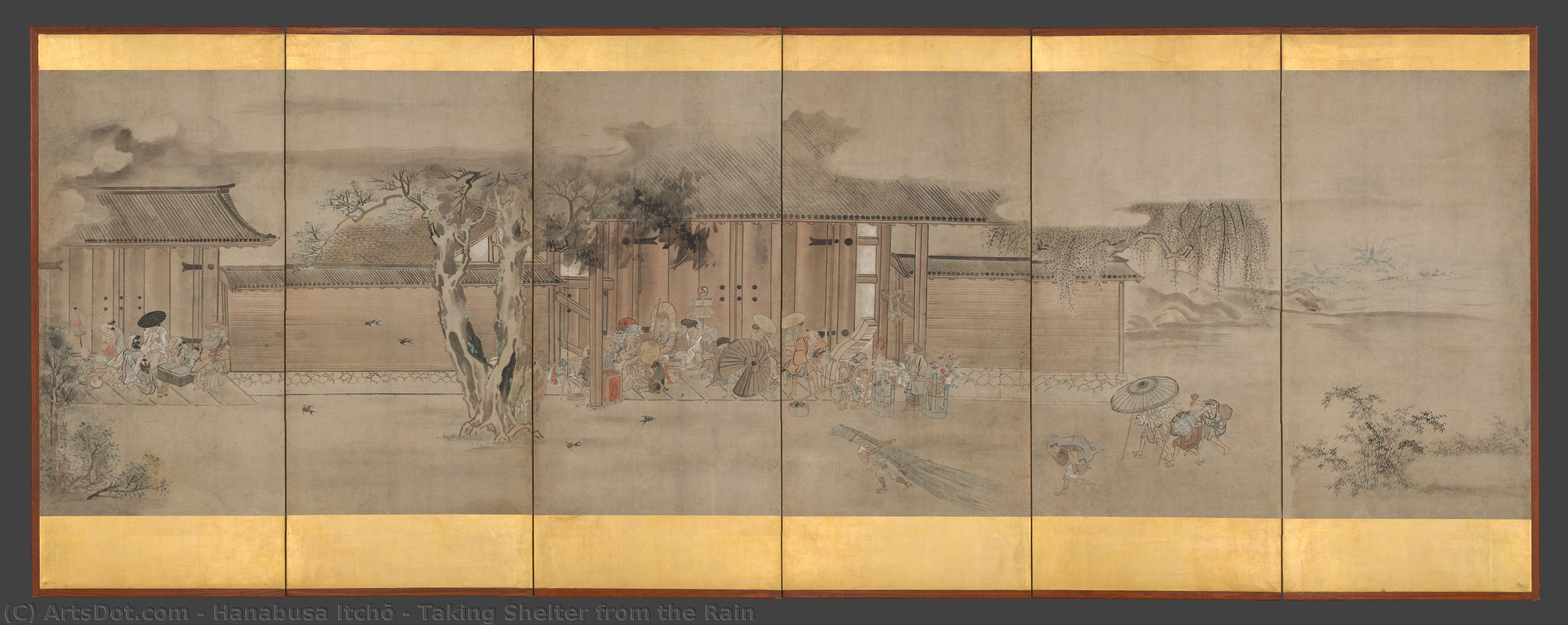 Taking Shelter From The Rain — Hanabusa Itchō