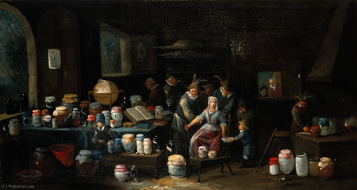 Operators Letting Blood From The Arm Of A Woman In A Room Crowded With Pharmacy Jars. — Egbert Jaspersz Van Heemskerck