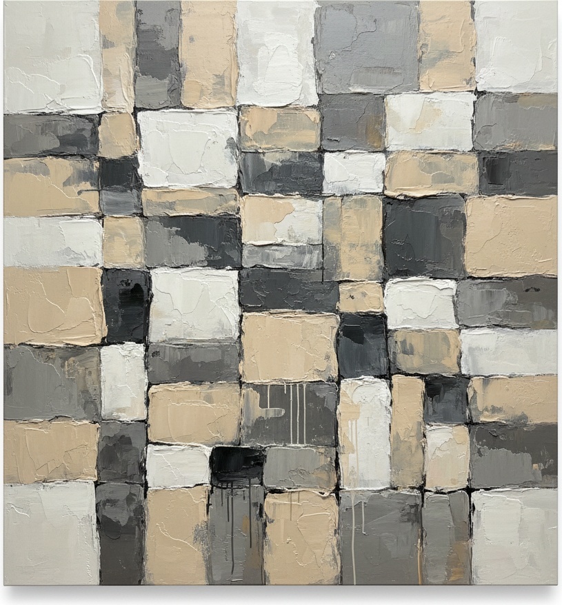Monolithic Tectonic Grid In Layers Of Earth And Charcoal Impasto — Laurent Fabre