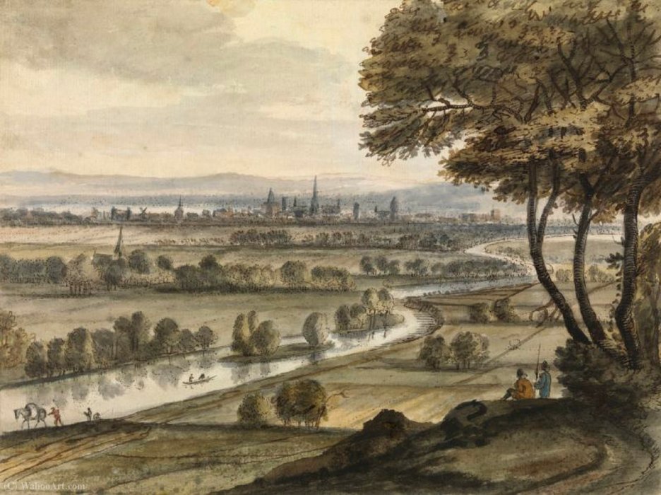 River Landscape With A Town In The Distance — Gilles Neyts